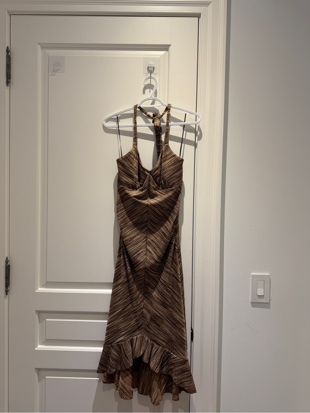 Vintage y2k le chateau size M Brown Striped Halter Midi Dress - Women's